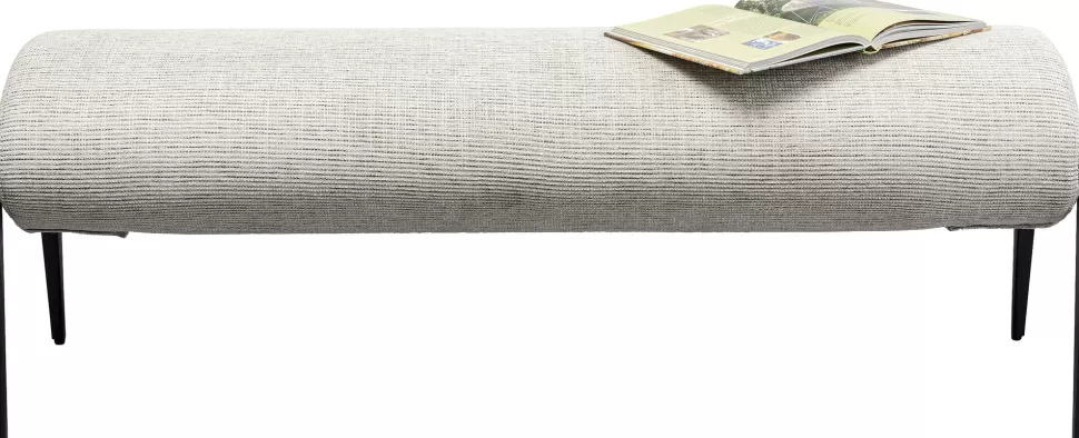 Ławki-KARE Design Ławka Do Przedpokoju Jasnoszara Z Czarnymi Stalowymi Nogami 130 Cm