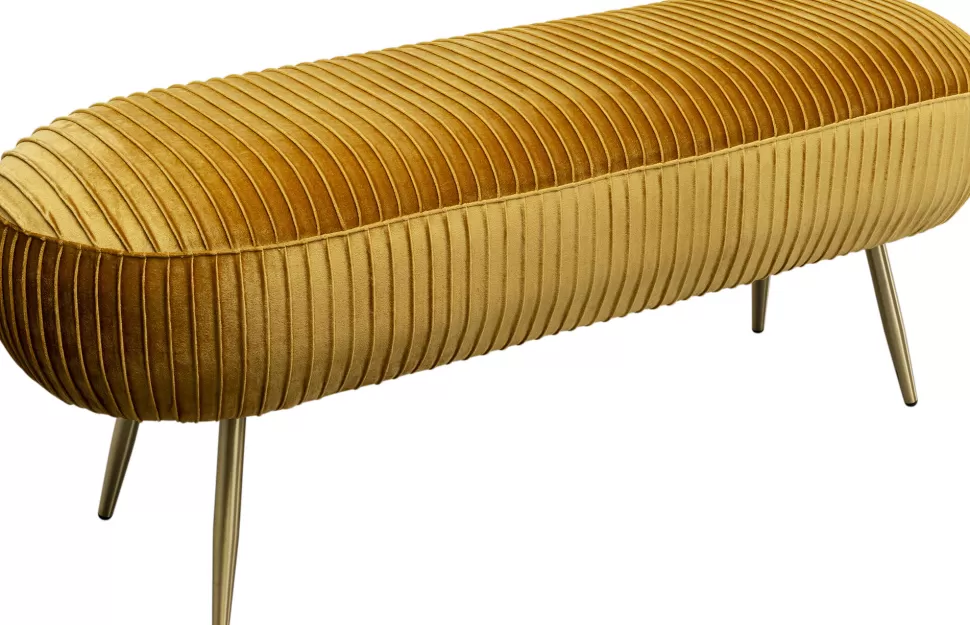 Ławki-KARE Design Ławka Do Przedpokoju żółta Aksamitna Nogi Złote 120x47 Cm