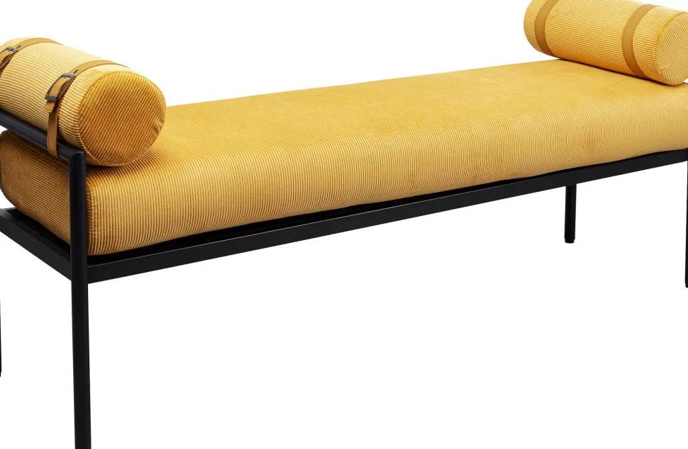 Ławki-KARE Design Ławka Do Przedpokoju żółta Z 2 Poduszkami Typu Wałek 140 Cm