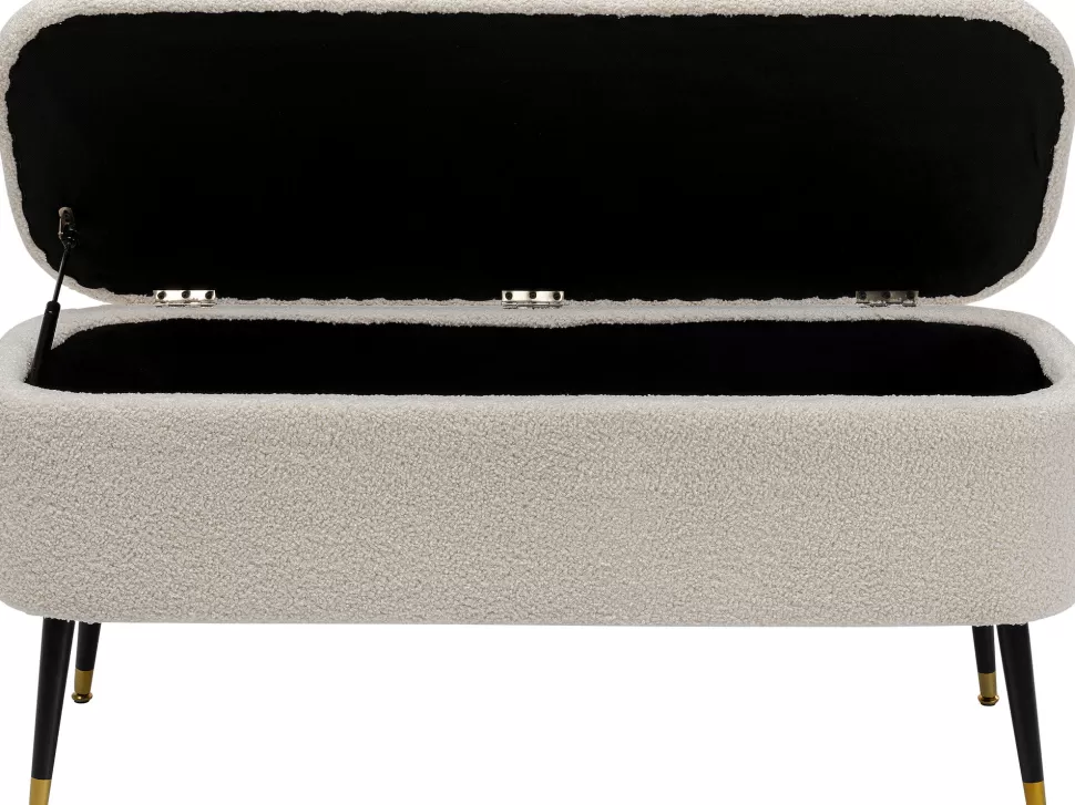 Ławki-KARE Design Ławka Do Przedpokoju Ze Schowkiem Tkanina Pluszowa Biała 109x45 Cm