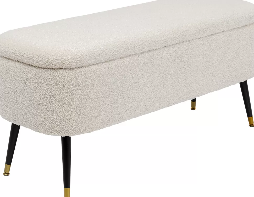 Ławki-KARE Design Ławka Do Przedpokoju Ze Schowkiem Tkanina Pluszowa Biała 109x45 Cm