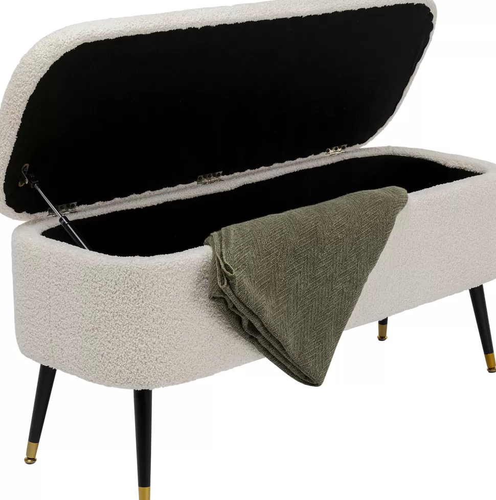 Ławki-KARE Design Ławka Do Przedpokoju Ze Schowkiem Tkanina Pluszowa Biała 109x45 Cm