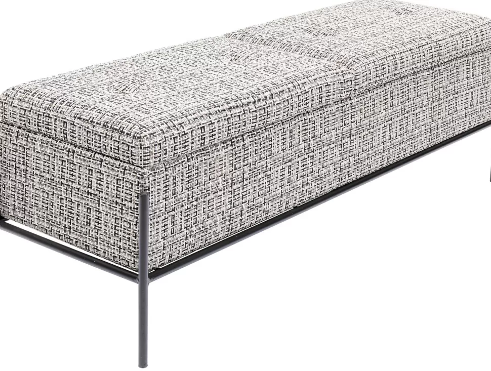 Ławki-KARE Design Ławka Ze Schowkiem Buttons Storage 120x43 Cm Czarno-biała
