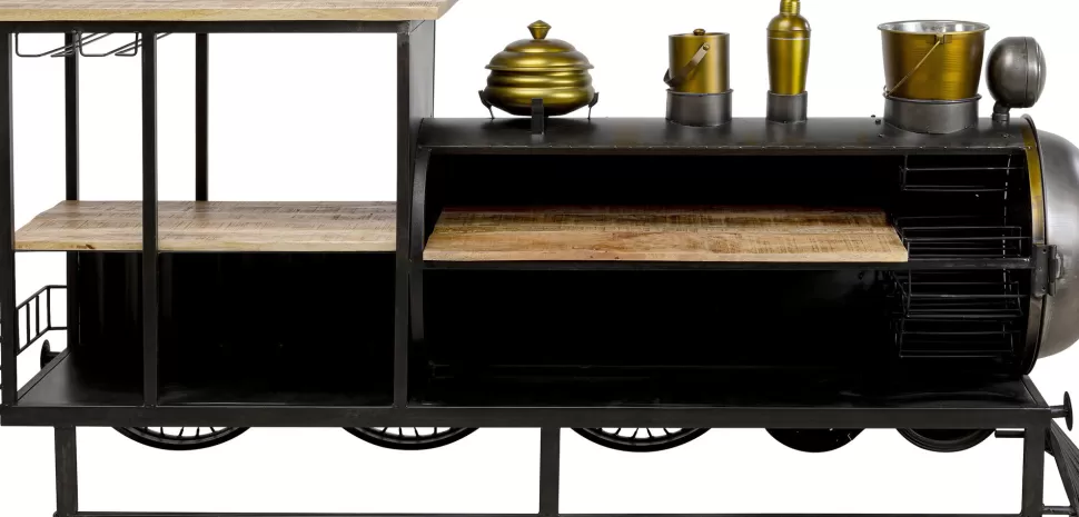 Barki-KARE Design Barek Loft Z Akcesoriami Do Drinków Lokomotywa Parowa Stal I Drewno 225x105 Cm