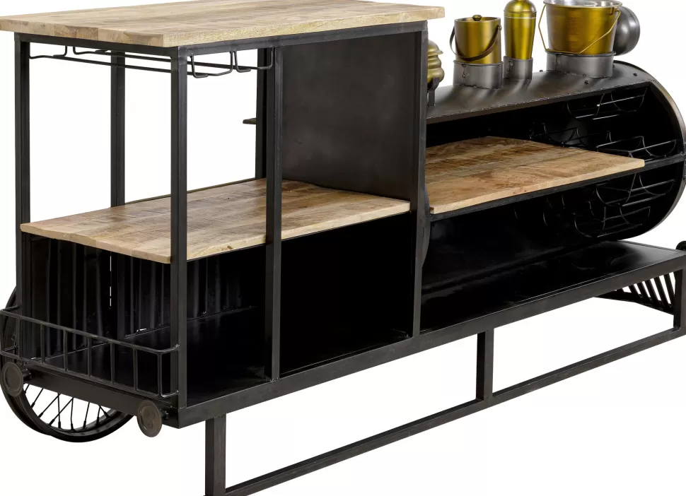 Barki-KARE Design Barek Loft Z Akcesoriami Do Drinków Lokomotywa Parowa Stal I Drewno 225x105 Cm