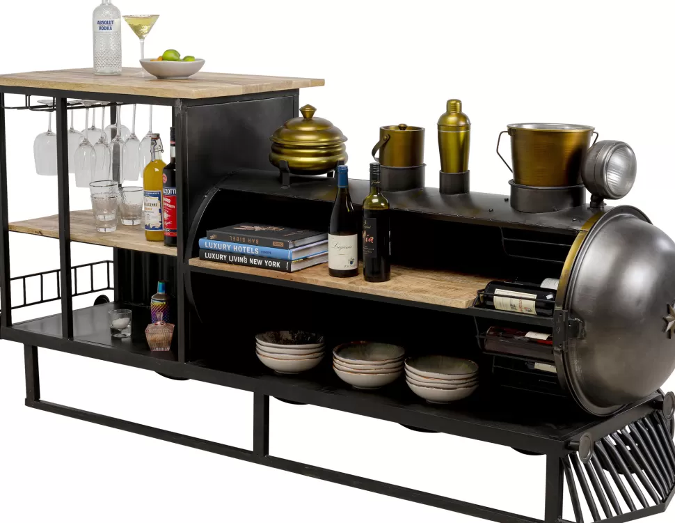 Barki-KARE Design Barek Loft Z Akcesoriami Do Drinków Lokomotywa Parowa Stal I Drewno 225x105 Cm