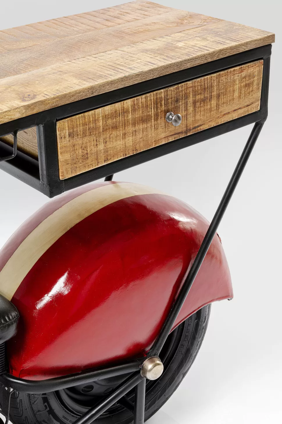 Barki-KARE Design Barek Motocykl Czerwony Vintage 210x98 Cm Blat Drewno Mango