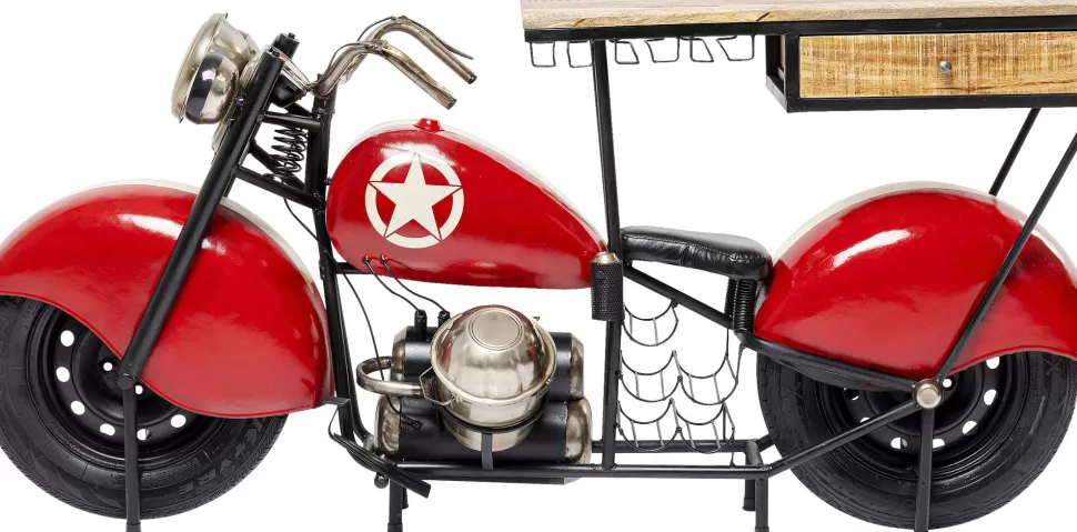 Barki-KARE Design Barek Motocykl Czerwony Vintage 210x98 Cm Blat Drewno Mango