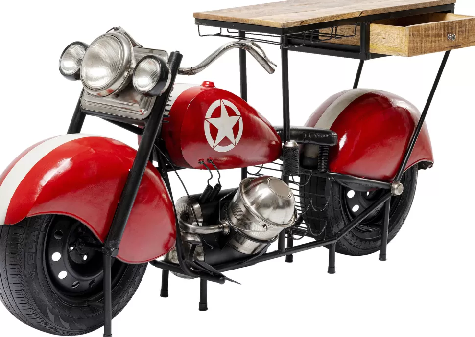 Barki-KARE Design Barek Motocykl Czerwony Vintage 210x98 Cm Blat Drewno Mango