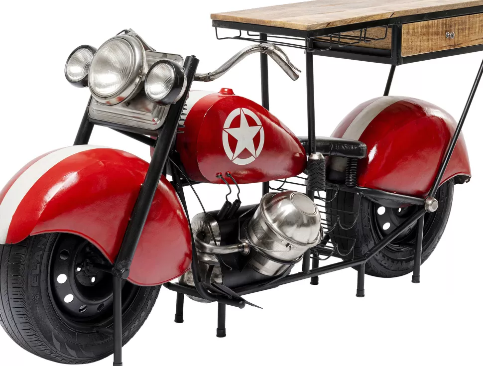 Barki-KARE Design Barek Motocykl Czerwony Vintage 210x98 Cm Blat Drewno Mango