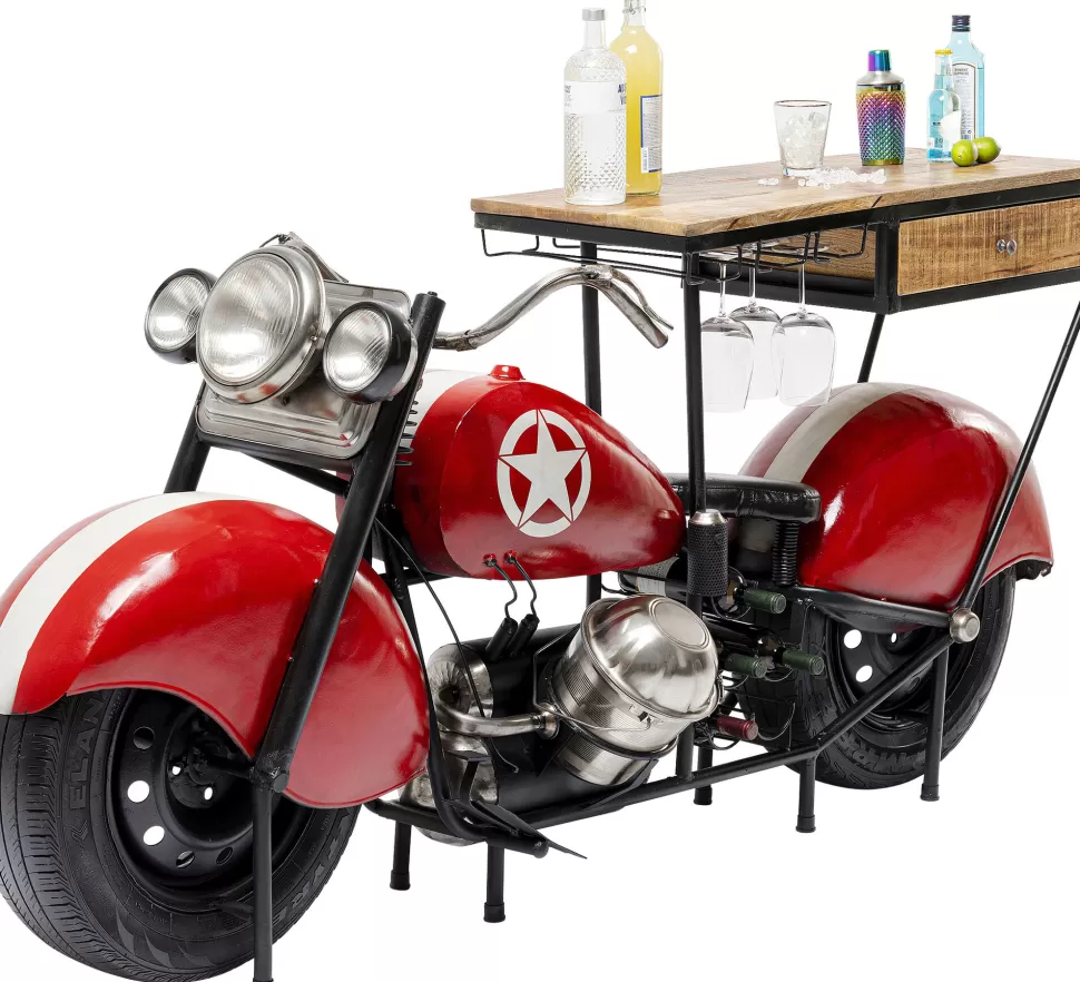 Barki-KARE Design Barek Motocykl Czerwony Vintage 210x98 Cm Blat Drewno Mango