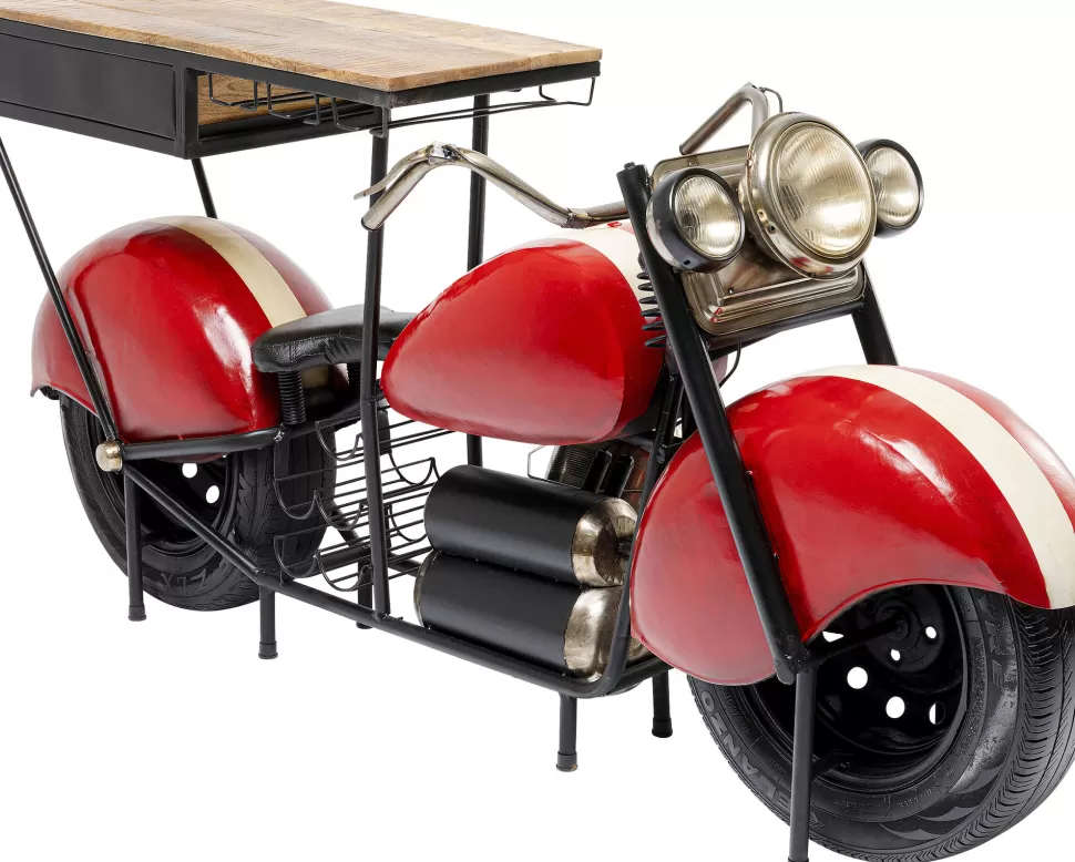 Barki-KARE Design Barek Motocykl Czerwony Vintage 210x98 Cm Blat Drewno Mango