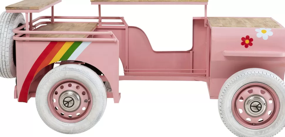 Barki-KARE Design Barek W Kształcie Auta Różowy Motyw Kwiatowy Stal I Drewno 241 Cm