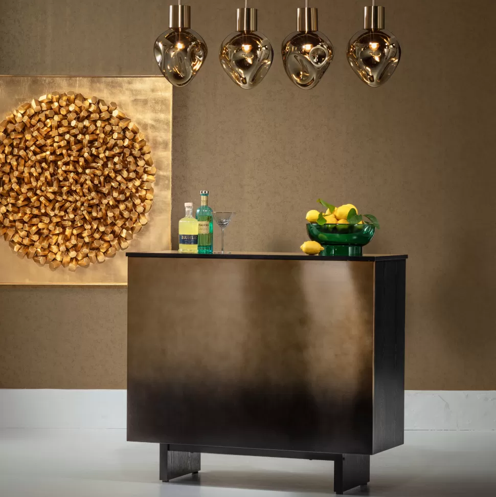 Barki-KARE Design Barek Z Blatem Czarno-złoty Front Stal Nierdzewna 120x105 Cm