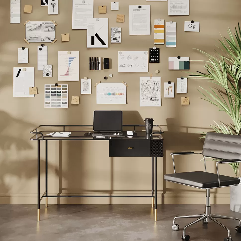 Biurka-KARE Design Biurko Loft Ze Szklanym Blatem I Szufladą Czarne 120x60 Cm