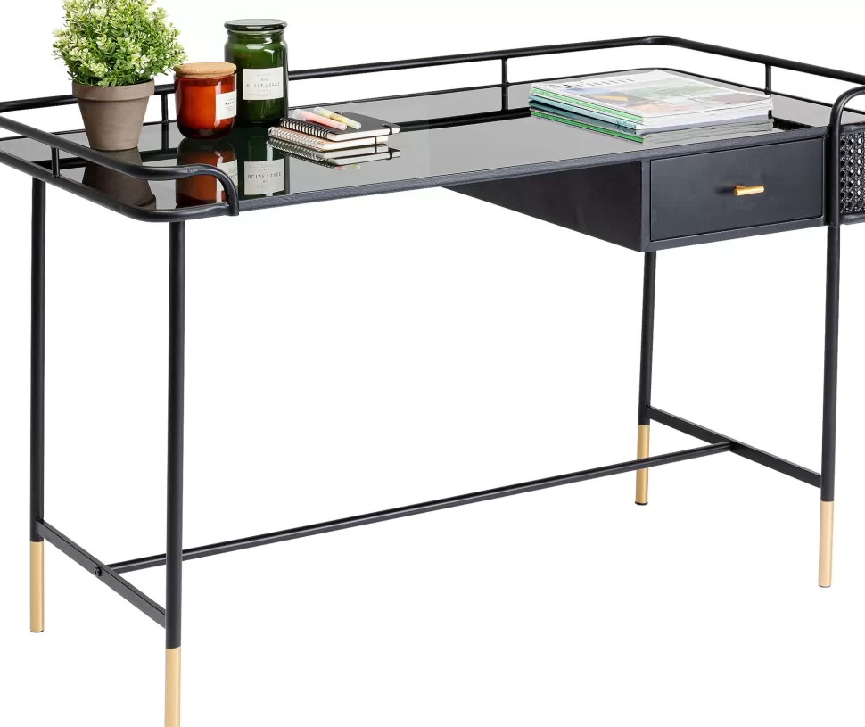 Biurka-KARE Design Biurko Loft Ze Szklanym Blatem I Szufladą Czarne 120x60 Cm