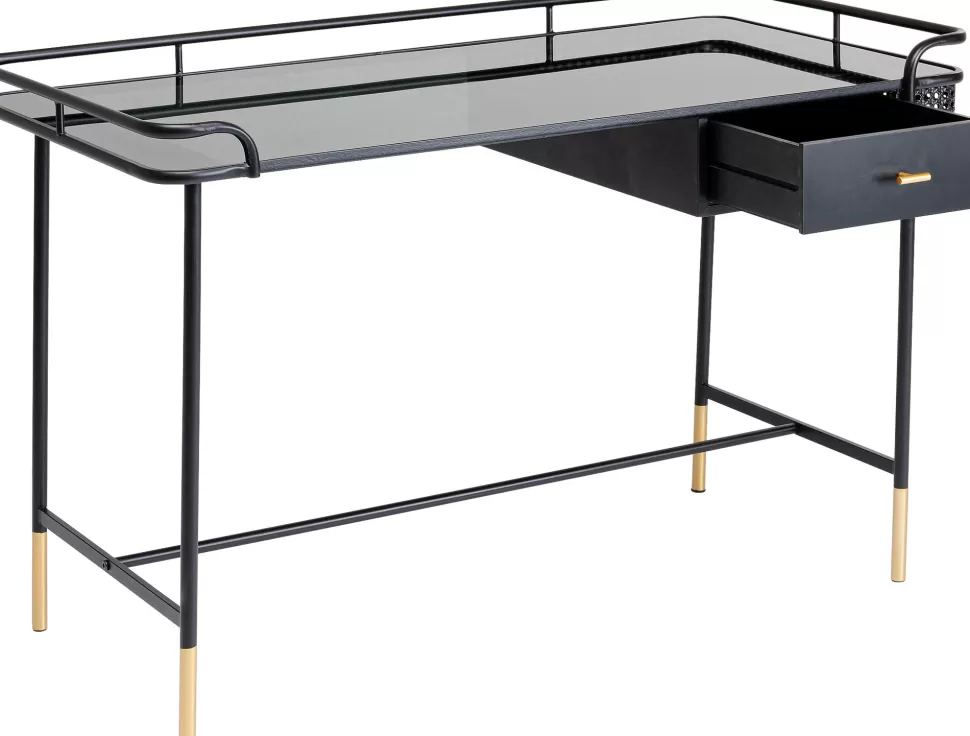 Biurka-KARE Design Biurko Loft Ze Szklanym Blatem I Szufladą Czarne 120x60 Cm