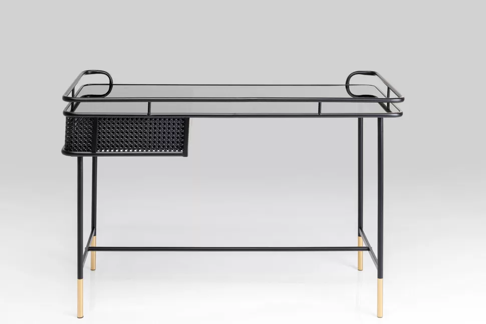 Biurka-KARE Design Biurko Loft Ze Szklanym Blatem I Szufladą Czarne 120x60 Cm