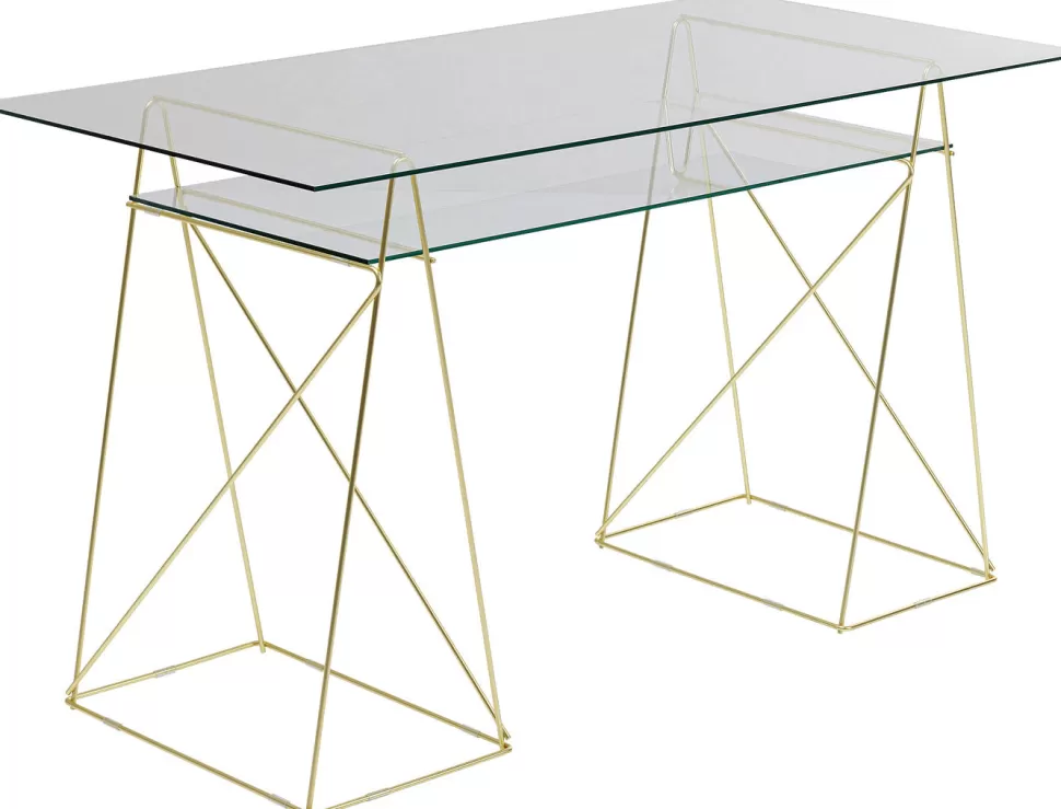 Biurka-KARE Design Biurko Polar 135x65 Cm Szkło Hartowane - Nogi Złote