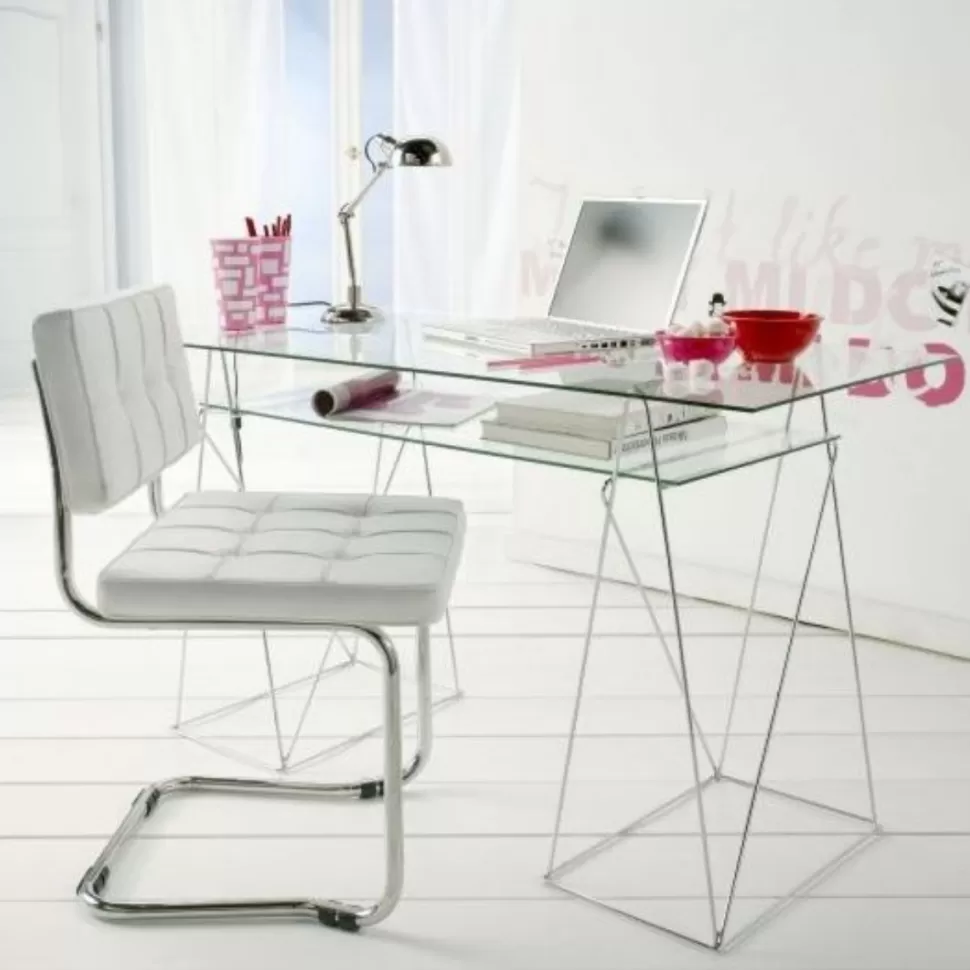 Biurka-KARE Design Biurko Polar 135x65 Cm Transparentne Blat 8 Mm