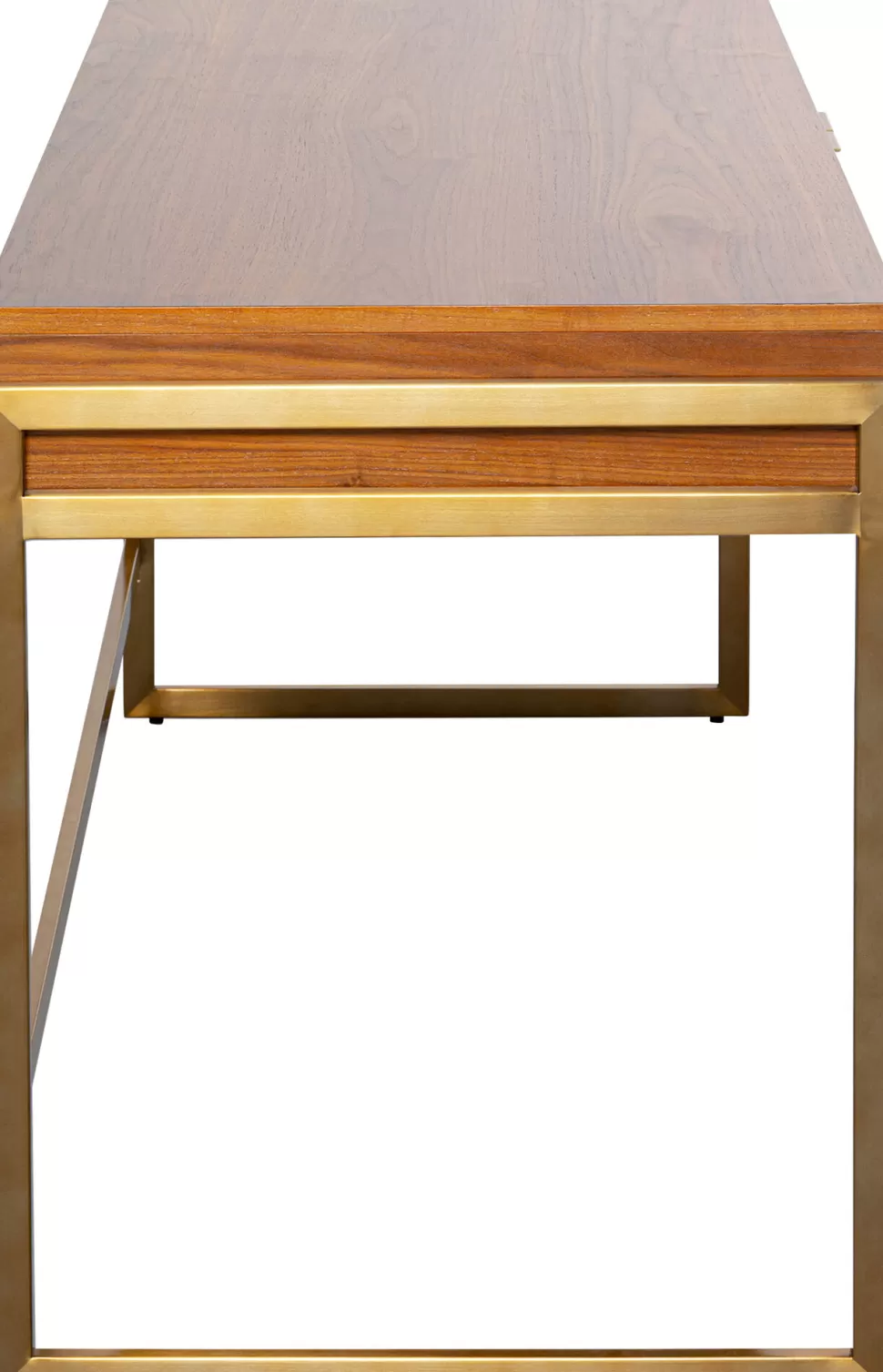 Biurka-KARE Design Biurko Z 2 Szufladami Fornir Orzechowy Nogi Złote Stalowe 120x59 Cm Front Efekt 3D