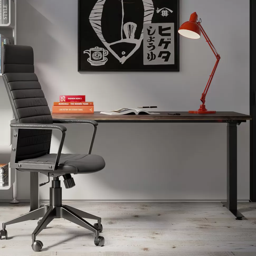 Biurka-KARE Design Biurko Z Elek. Regulacją Wysokości Harmony 200x100 Cm Akacja Brązowe - Nogi Czarne