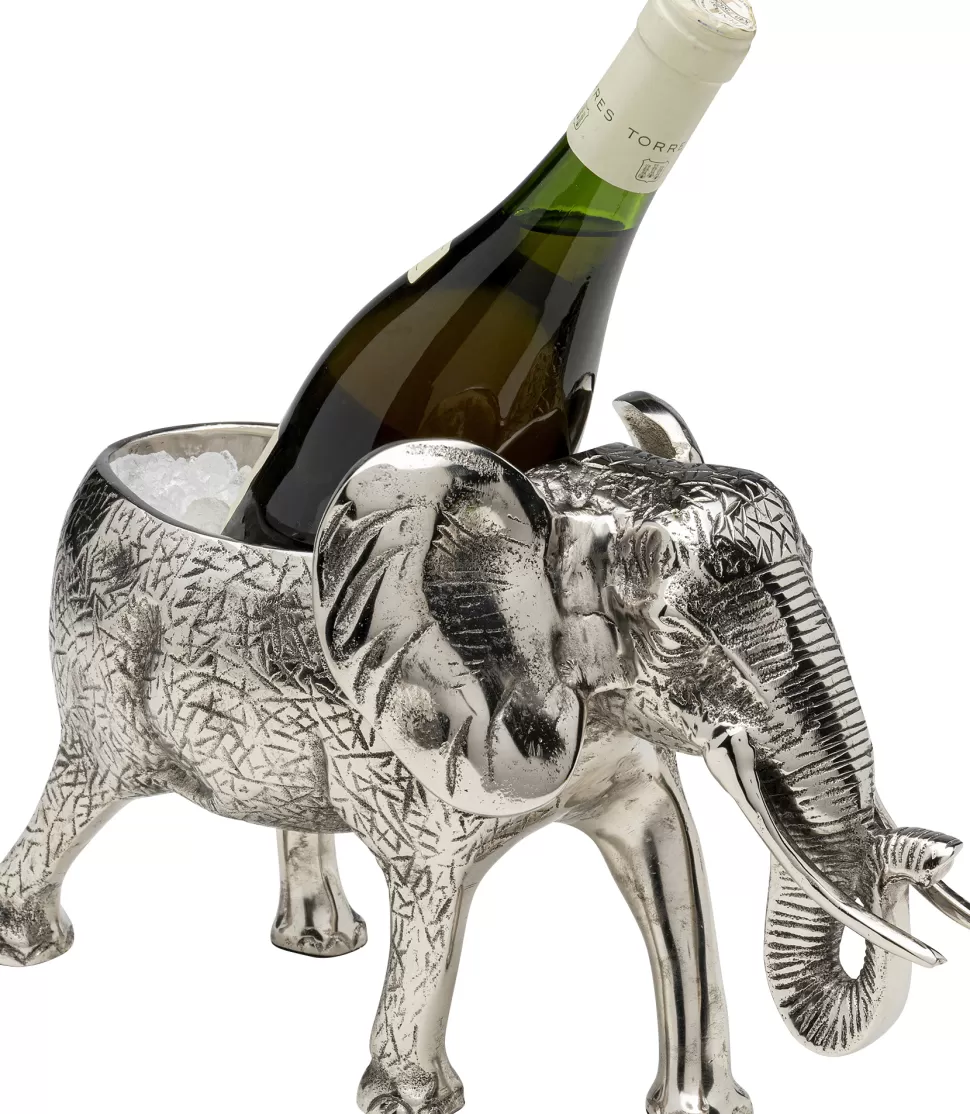 Kubełki Do Wina I Coolery-KARE Design Cooler Do Wina Lub Szampana Srebrny Z Aluminium Motyw Słonia 38x23 Cm