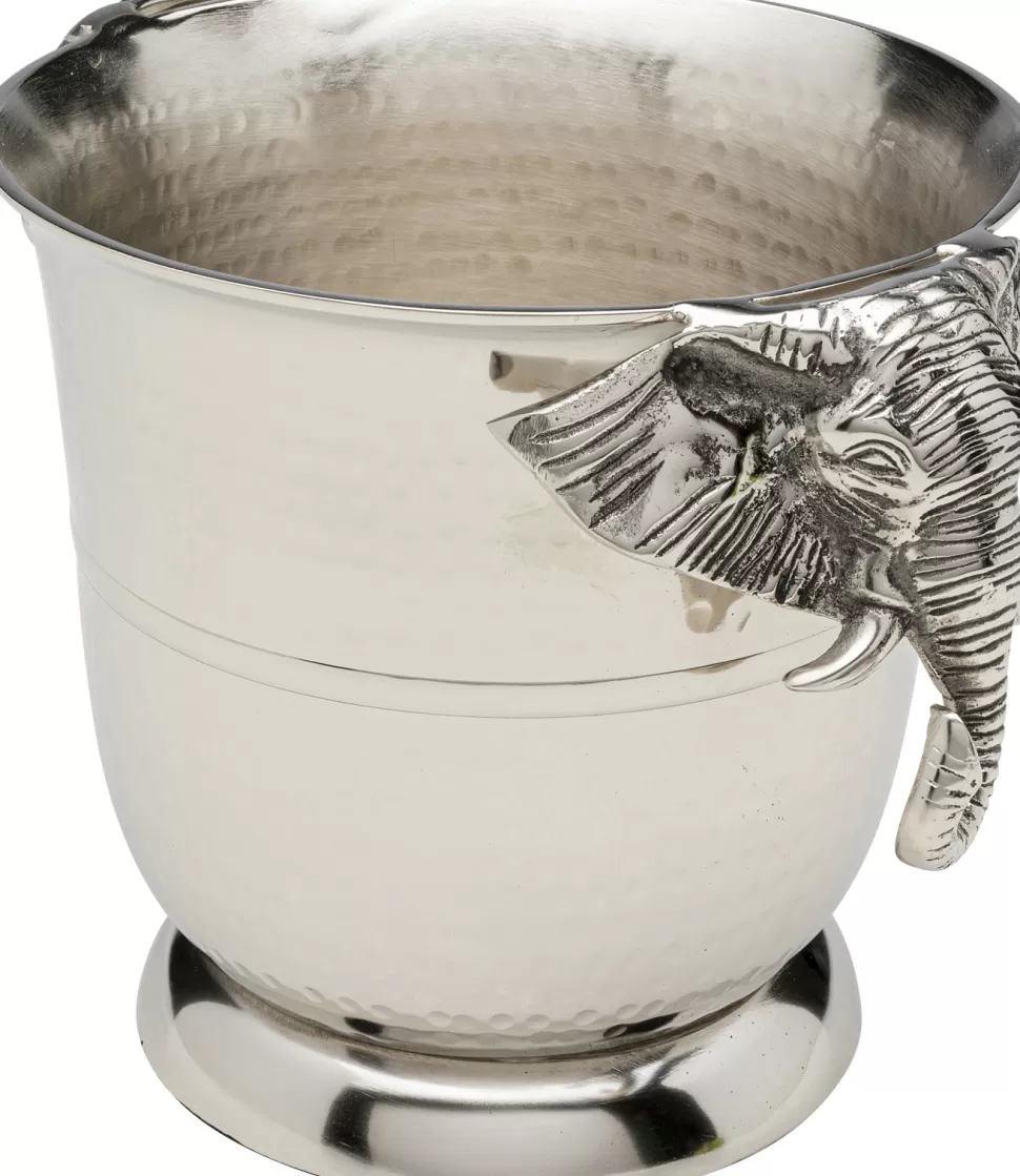Kubełki Do Wina I Coolery-KARE Design Cooler Do Wina Lub Szampana Srebrny Z Aluminium Motyw Słonia 4,5 L