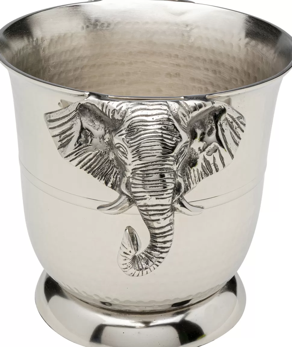 Kubełki Do Wina I Coolery-KARE Design Cooler Do Wina Lub Szampana Srebrny Z Aluminium Motyw Słonia 4,5 L