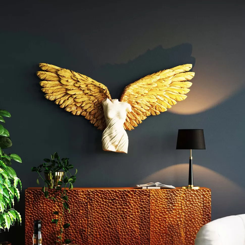 Dekoracje Ścienne-KARE Design Dekoracja ścienna Anioł Stróż Złote Skrzydła Kobieta 124x71 Cm