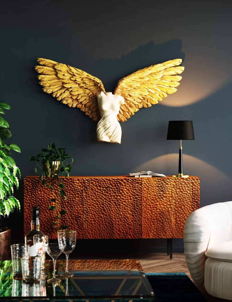 Dekoracje Ścienne-KARE Design Dekoracja ścienna Anioł Stróż Złote Skrzydła Kobieta 124x71 Cm