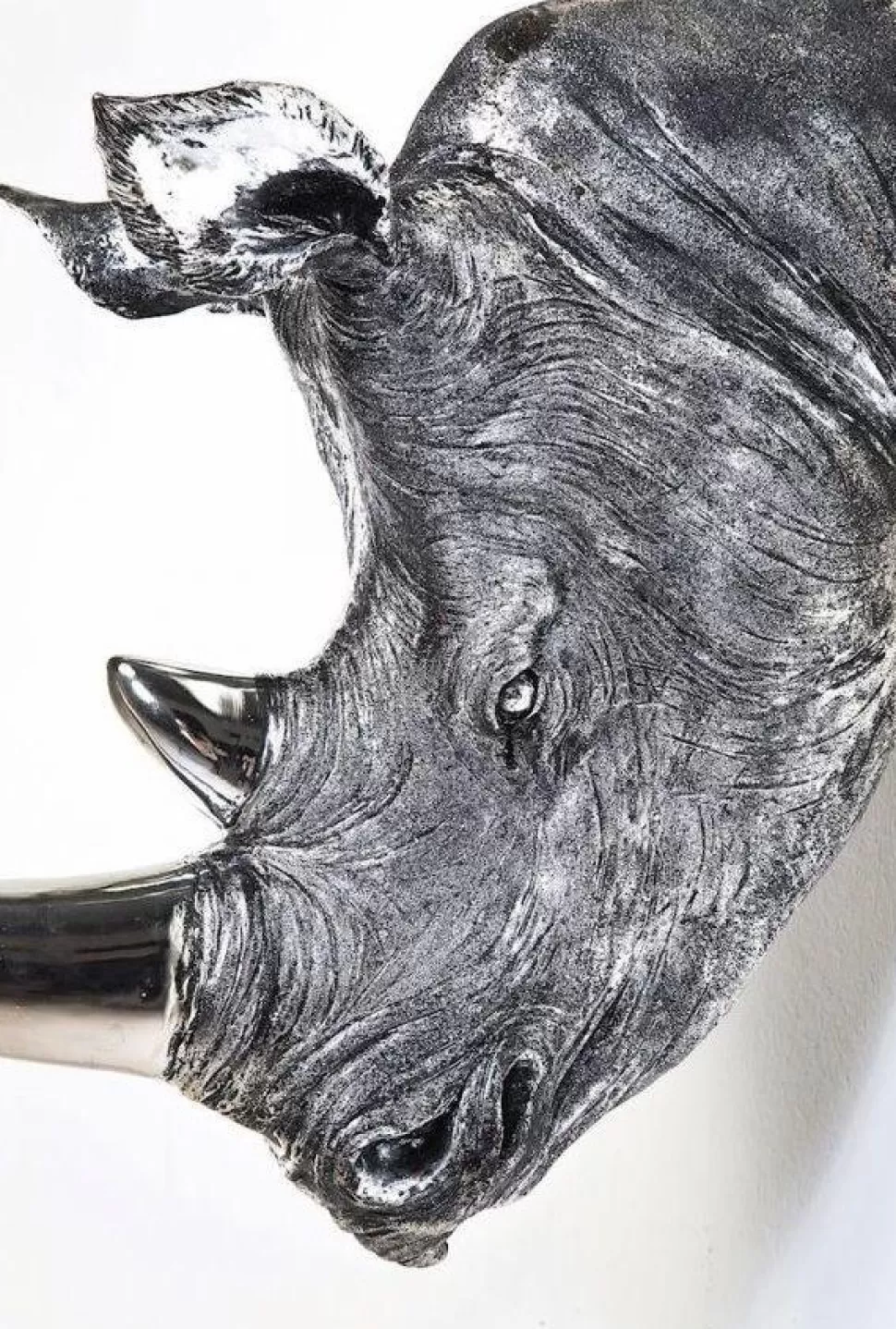 Dekoracje Ścienne-KARE Design Dekoracja ścienna Head Rhino Antique 44x53 Cm Srebrno-szara
