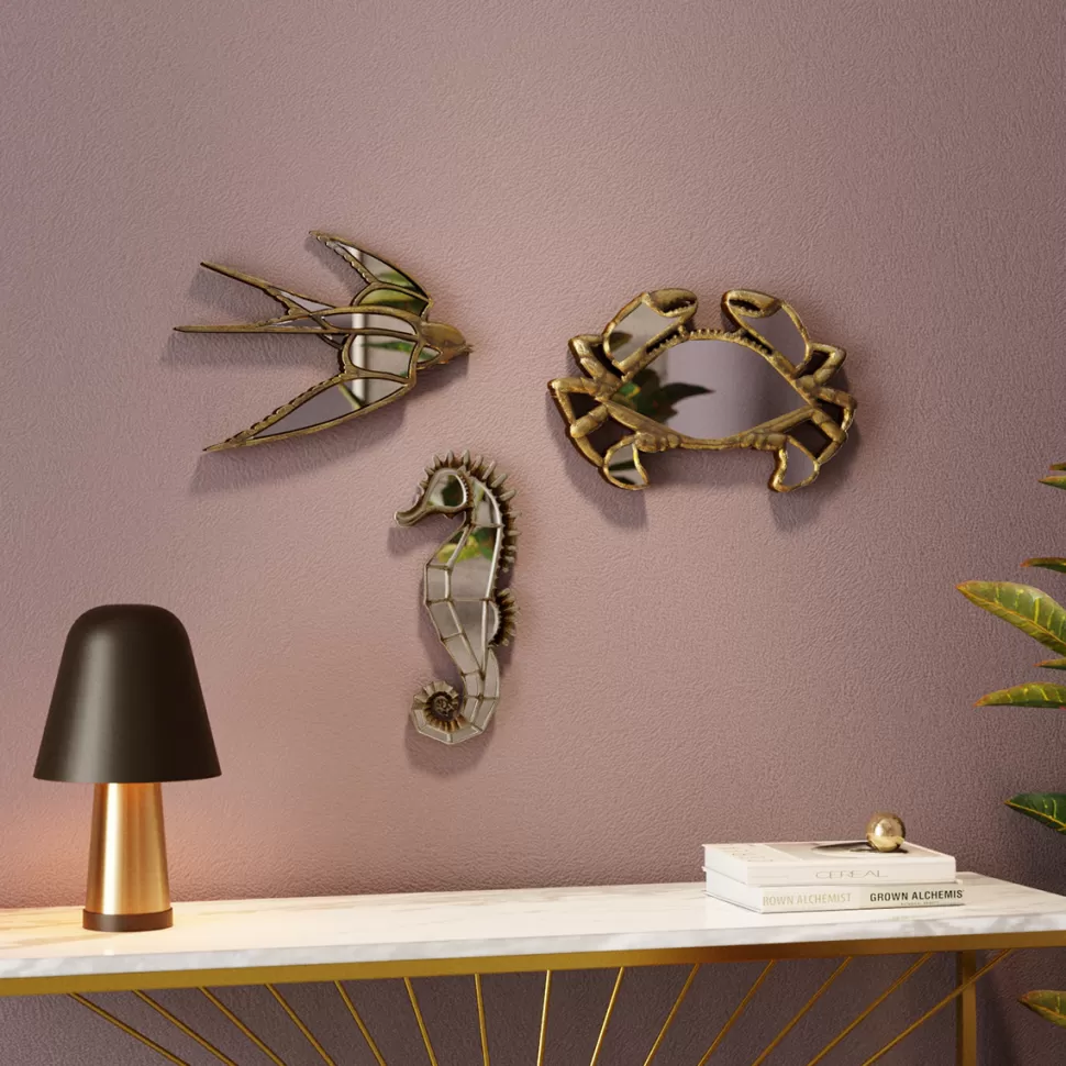Dekoracje Ścienne-KARE Design Dekoracja ścienna Swallow 39x31 Cm Złota Postarzana - Lustrzana