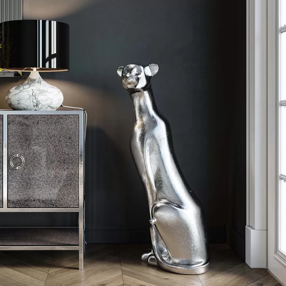 Dekoracje Stojące-KARE Design Dekoracja Stojąca Sitting Leopard 68x150 Cm Srebrna