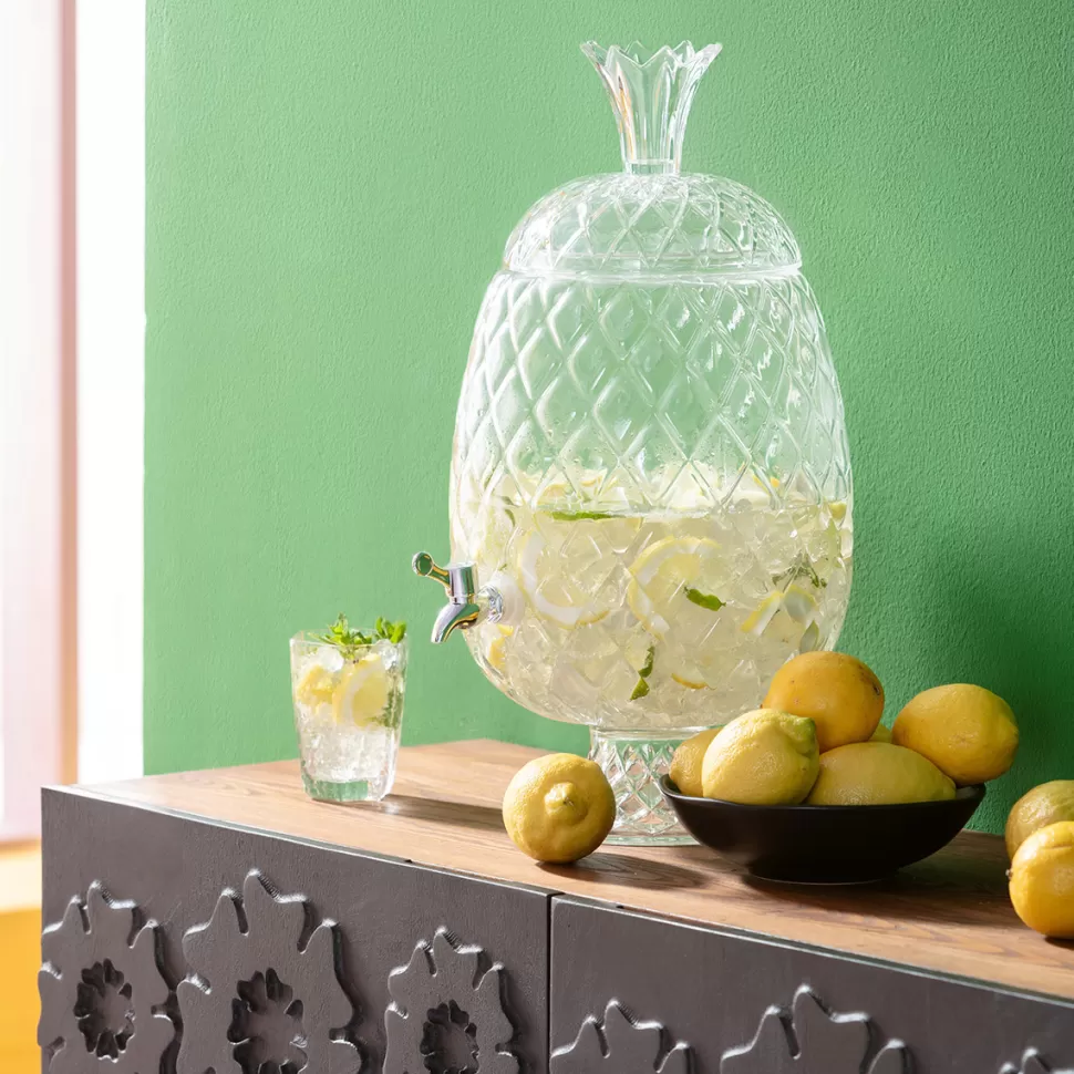 Dzbanki-KARE Design Dyspenser Do Napojów Szklany Transparentny Ananas Ø26x50 Cm