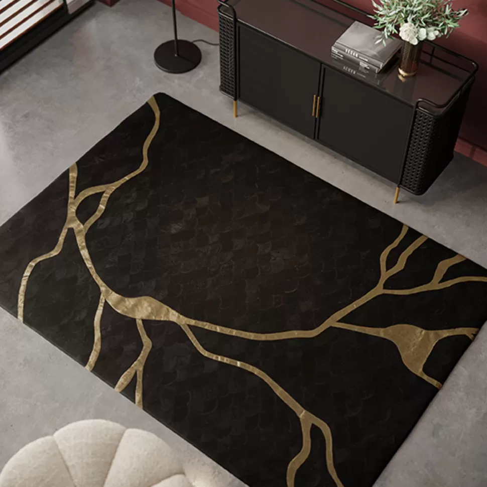 Dywany-KARE Design Dywan Do Salonu Prostokątny Skórzany W Kolorze Czarnym 170x240 Cm