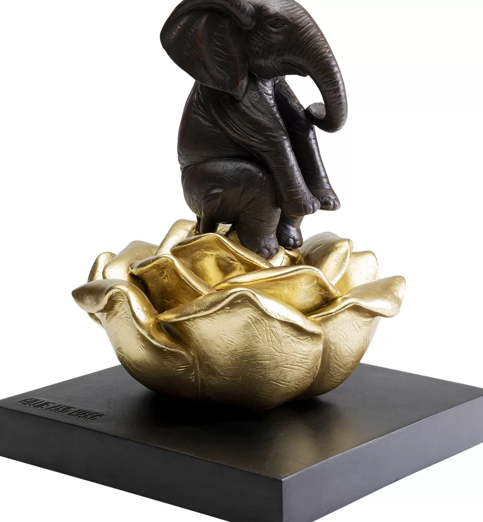 Figurki Dekoracyjne-KARE Design Figurka Dekoracyjna Do Salonu Złoty Kwiat I Słonik 18x22 Cm