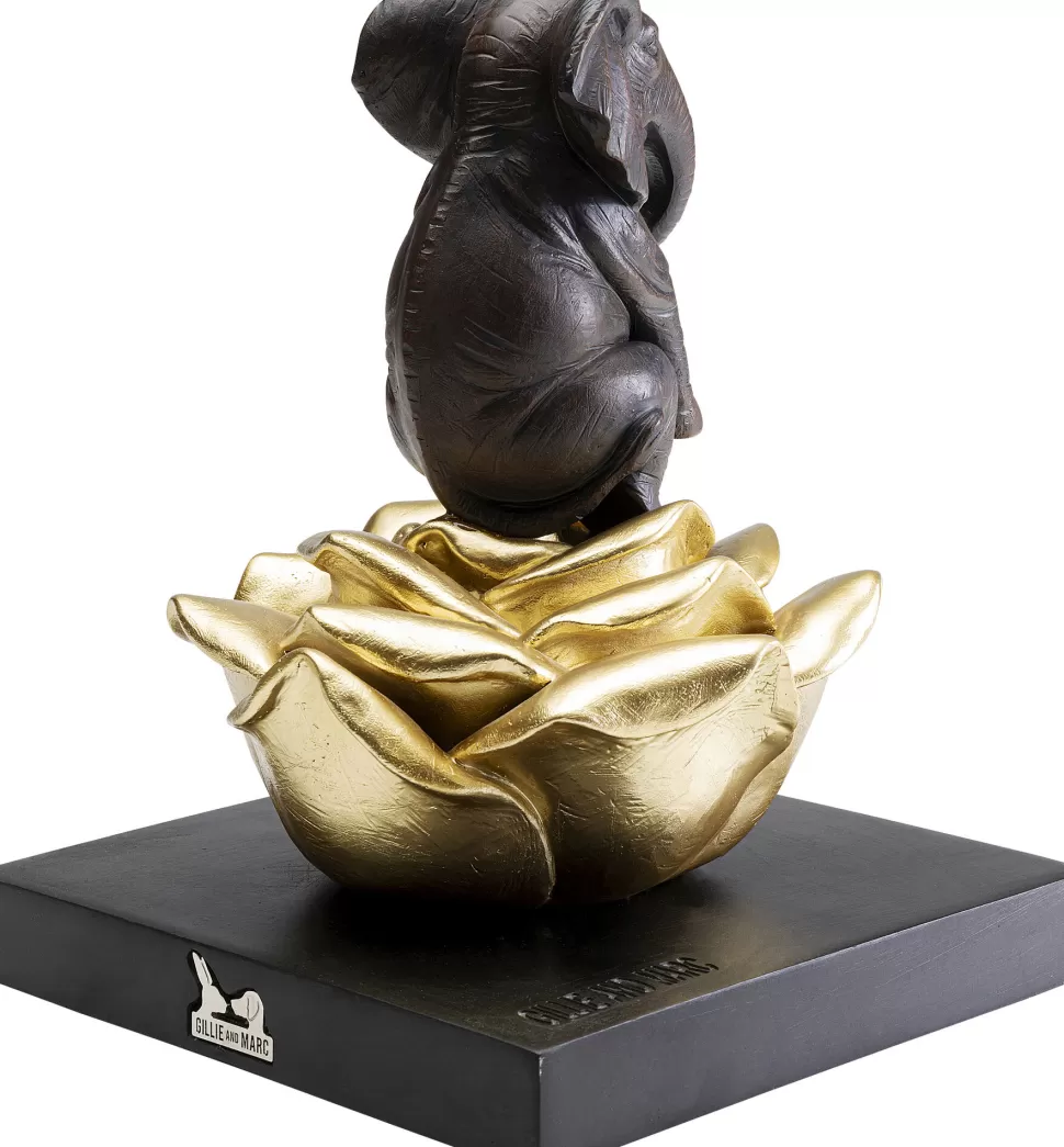 Figurki Dekoracyjne-KARE Design Figurka Dekoracyjna Do Salonu Złoty Kwiat I Słonik 18x22 Cm