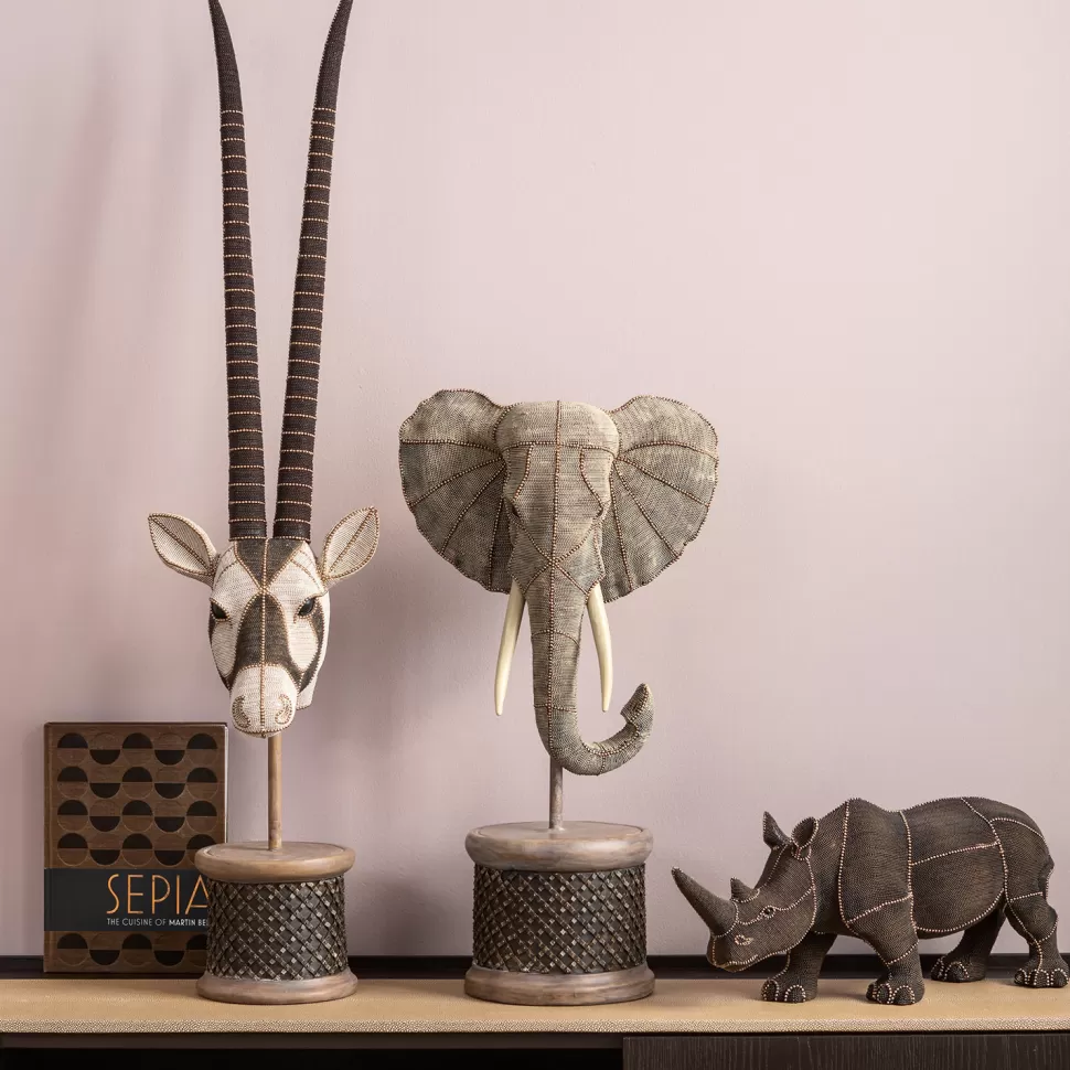 Figurki Dekoracyjne-KARE Design Figurka Dekoracyjna Elephant Head Pearls 40x76 Cm Szara