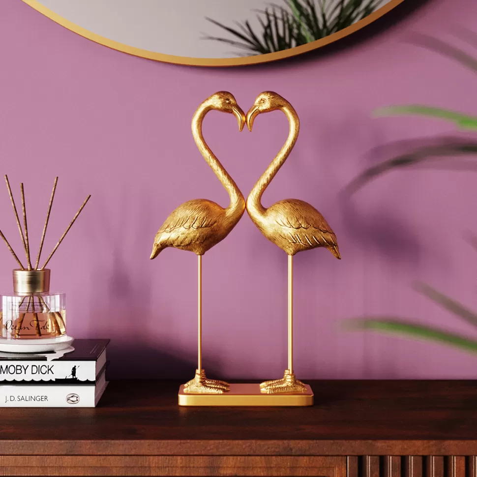 Figurki Dekoracyjne-KARE Design Figurka Dekoracyjna Flamingo Love 30x39 Cm Złota