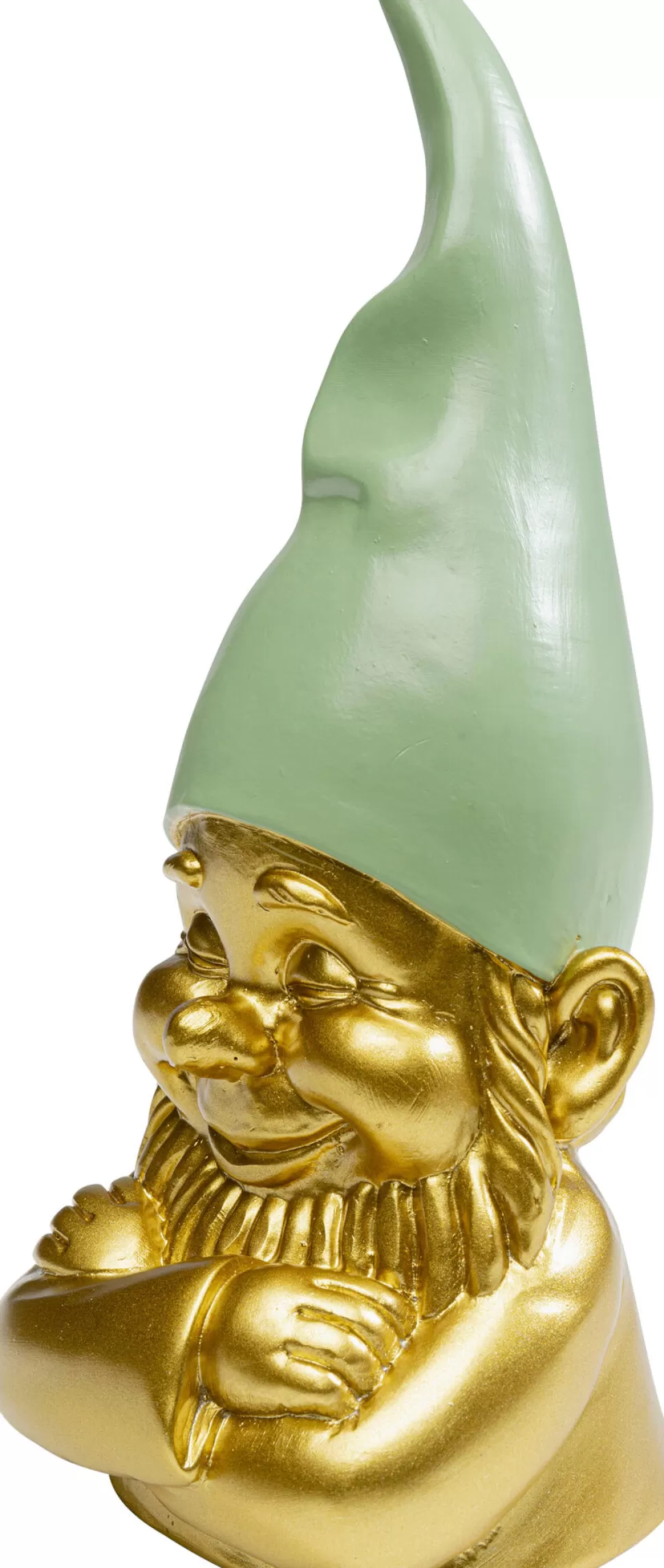 Figurki Dekoracyjne-KARE Design Figurka Dekoracyjna Krasnal Złoty Czapka Zielona 10x21 Cm