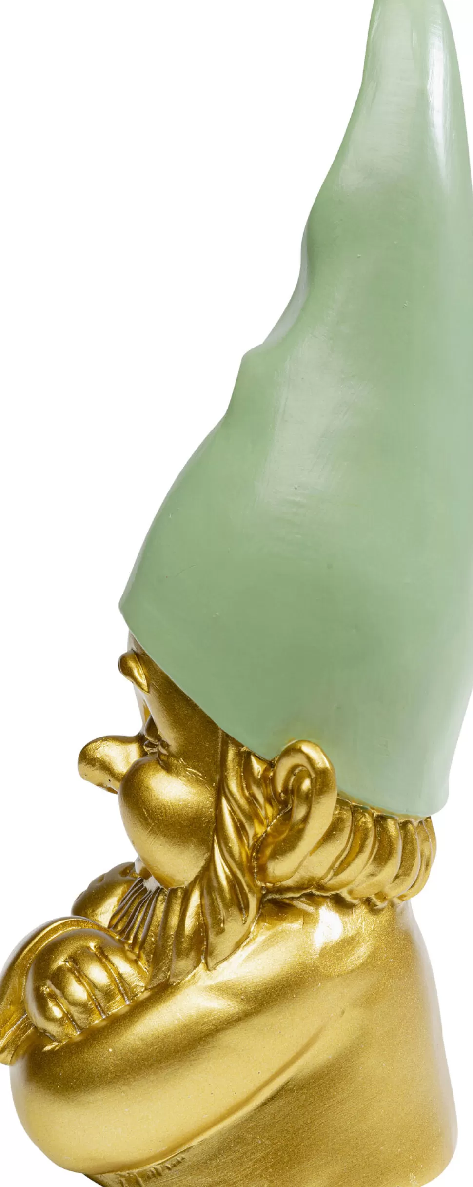 Figurki Dekoracyjne-KARE Design Figurka Dekoracyjna Krasnal Złoty Czapka Zielona 10x21 Cm