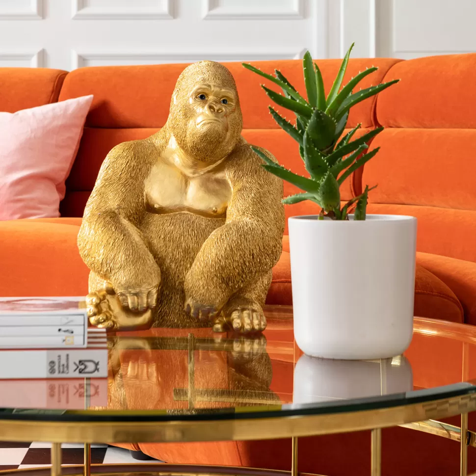 Figurki Dekoracyjne-KARE Design Figurka Dekoracyjna Monkey Gorilla Side 30x39 Cm Złota