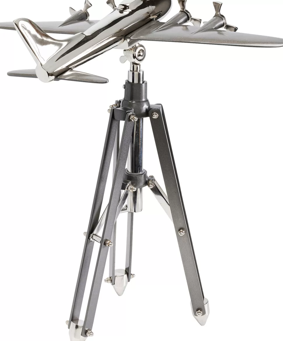 Figurki Dekoracyjne-KARE Design Figurka Dekoracyjna Na Trójnogu Samolot Aluminium Niklowane 57x54 Cm