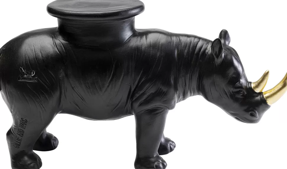 Figurki Dekoracyjne-KARE Design Figurka Dekoracyjna Nosorożec Czarny Ze Złotym Rogiem 41x23 Cm