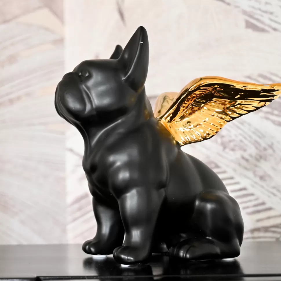 Figurki Dekoracyjne-KARE Design Figurka Dekoracyjna Sitting Angel Dog 21x22 Cm Czarna