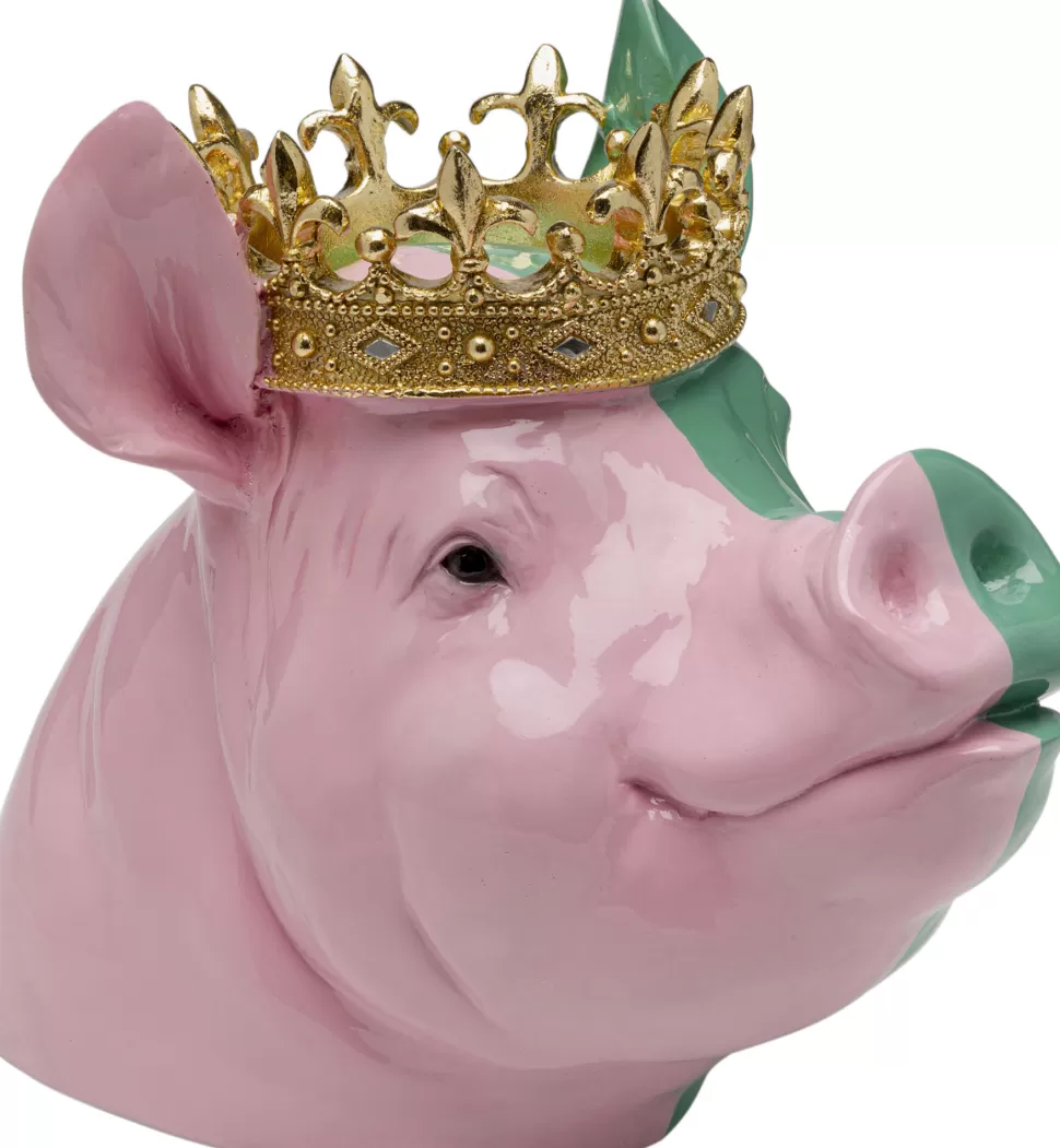 Figurki Dekoracyjne-KARE Design Figurka Dekoracyjna świnia Różowo-zielona Ze Złotą Koroną 34x28 Cm