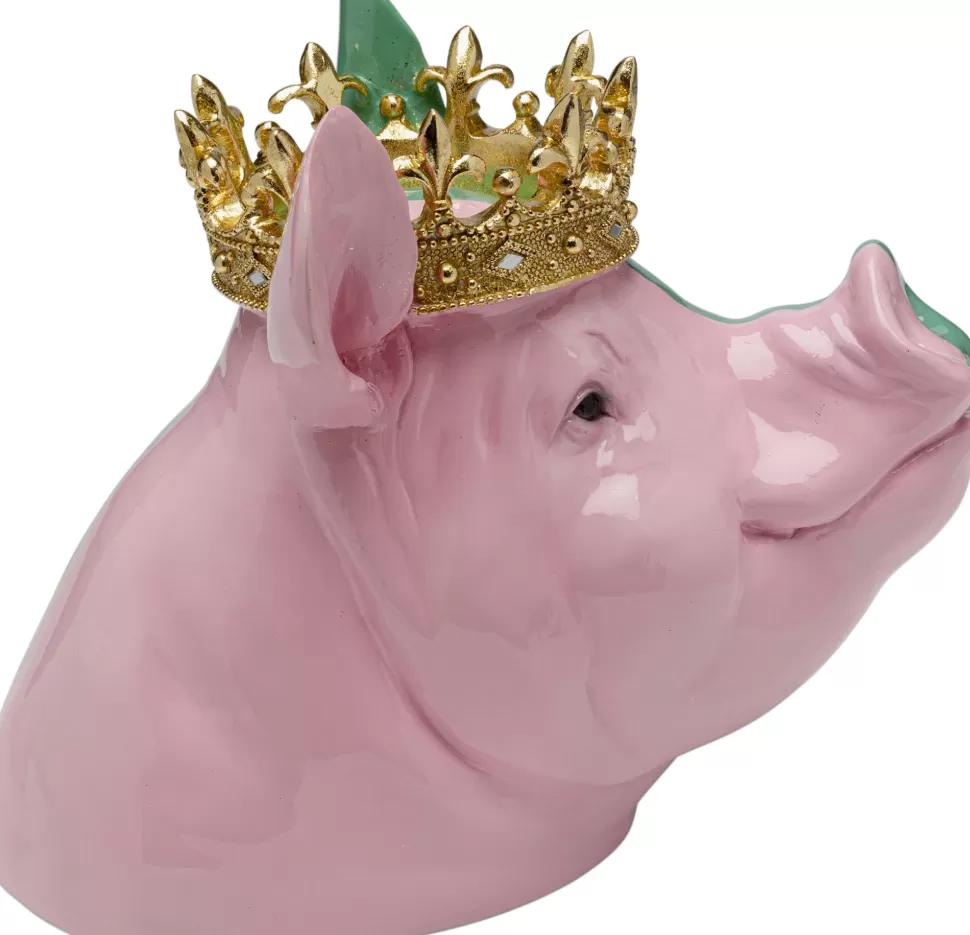 Figurki Dekoracyjne-KARE Design Figurka Dekoracyjna świnia Różowo-zielona Ze Złotą Koroną 34x28 Cm