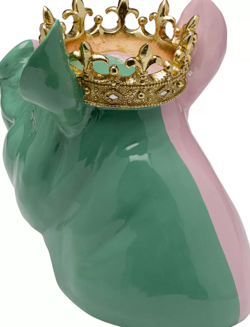 Figurki Dekoracyjne-KARE Design Figurka Dekoracyjna świnia Różowo-zielona Ze Złotą Koroną 34x28 Cm
