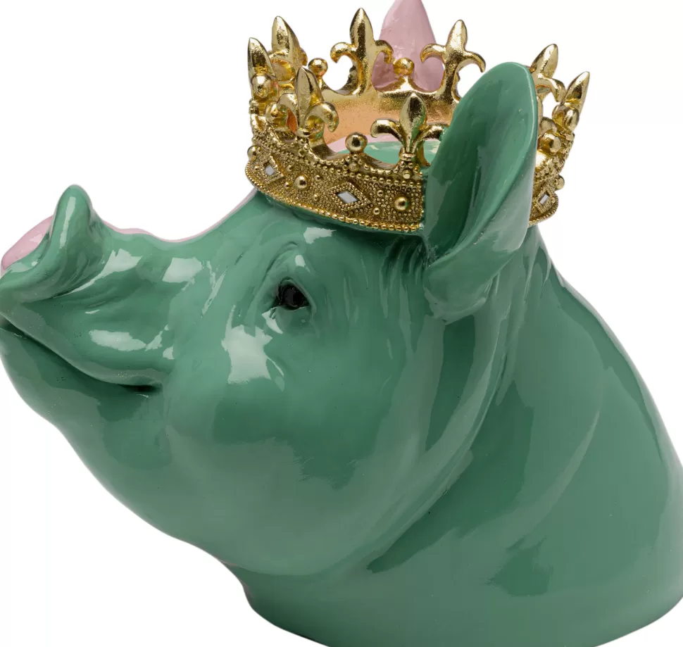 Figurki Dekoracyjne-KARE Design Figurka Dekoracyjna świnia Różowo-zielona Ze Złotą Koroną 34x28 Cm